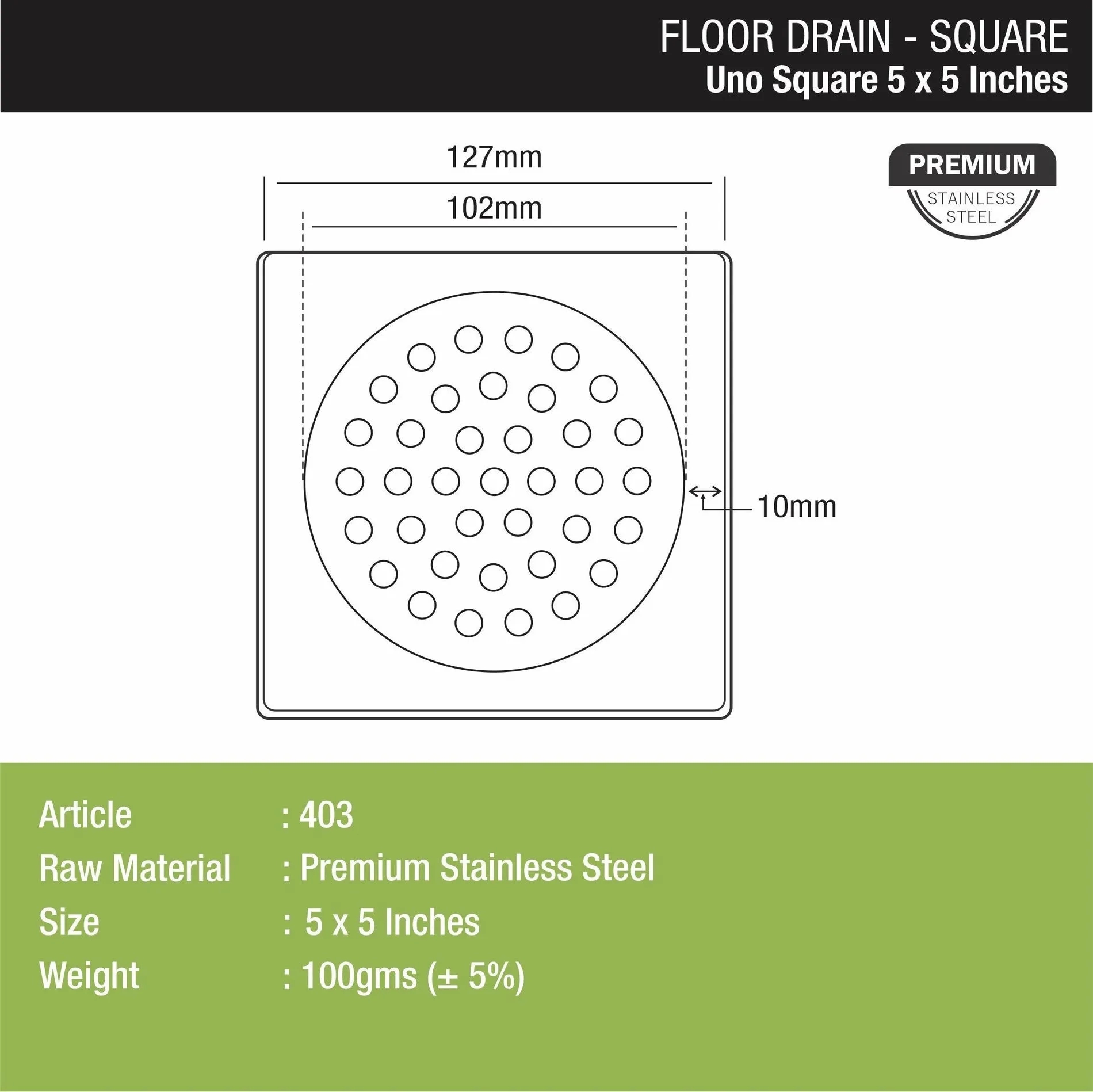 Lipka UNO Square Floor Drain (5 x 5 Inches) 1