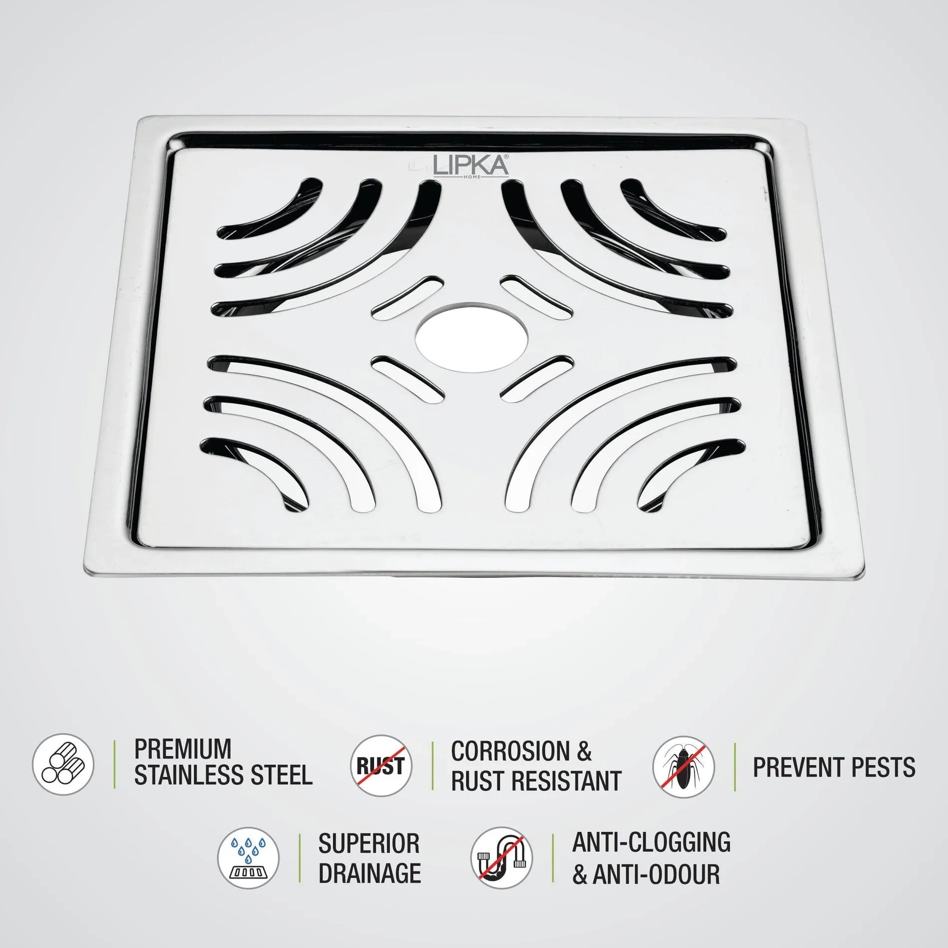 Lipka Gamma Deluxe Square Flat Cut Floor Drain (6 x 6 Inches) with Hole 2