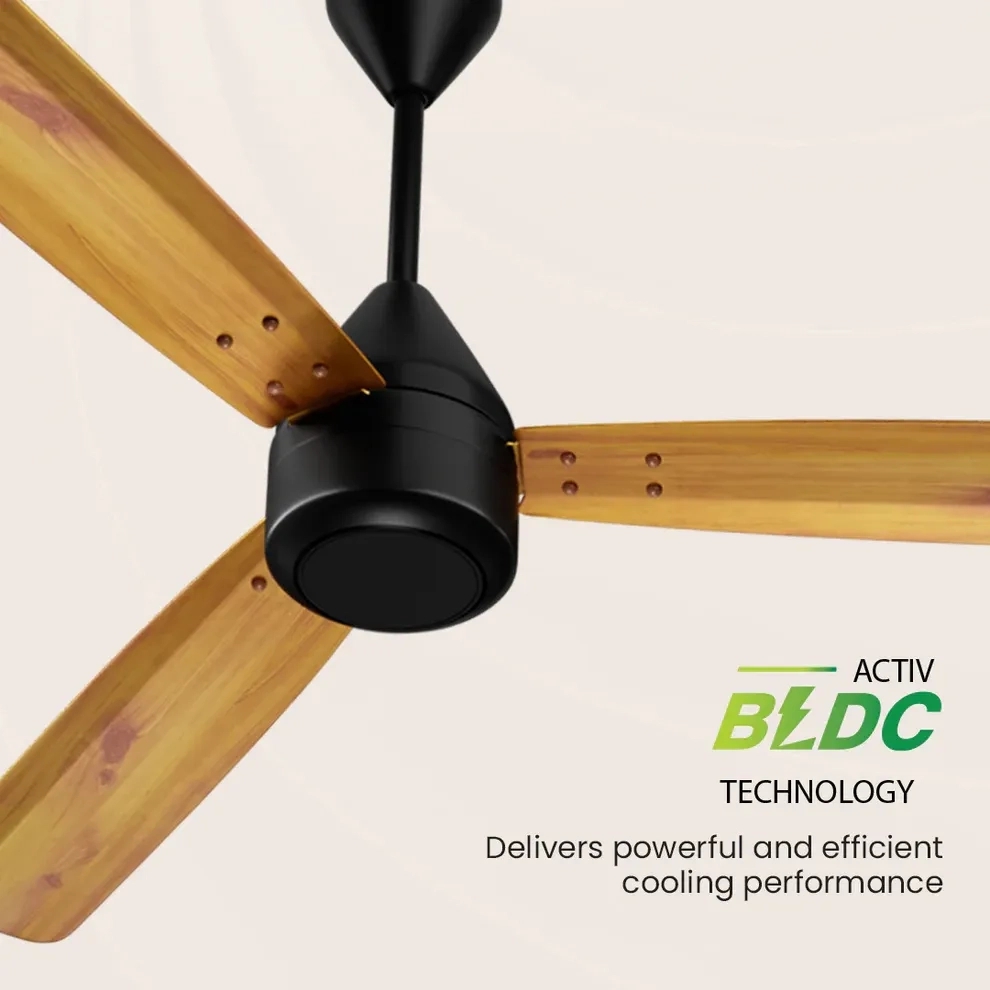 Crompton Energion Groove Remote BLDC Ceiling Fan - Light Pine Wood by Crompton : Colours available: SandyBrown 11 4