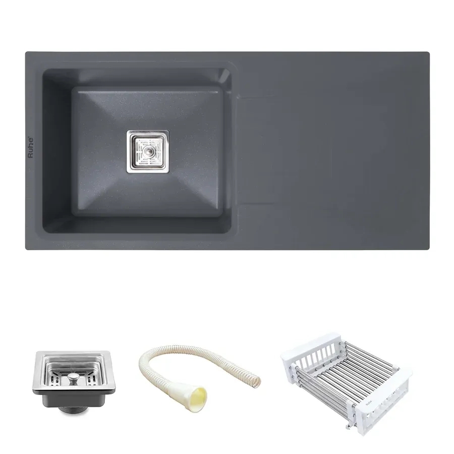Ruhe Quartz Single Bowl With Drainboard Kitchen Sink -  36 X 18 X 9 Inches - Grey by Ruhe : Colours available: Grey 13 1