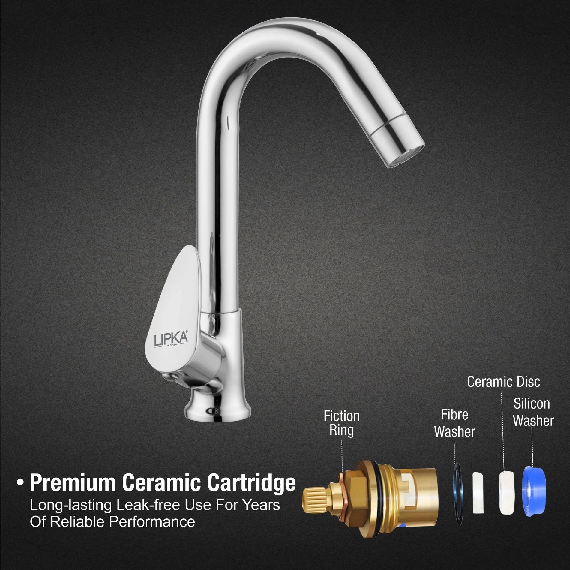 Lipka Lava Swan Neck with Swivel Spout (12 Inches) Brass Faucet 2