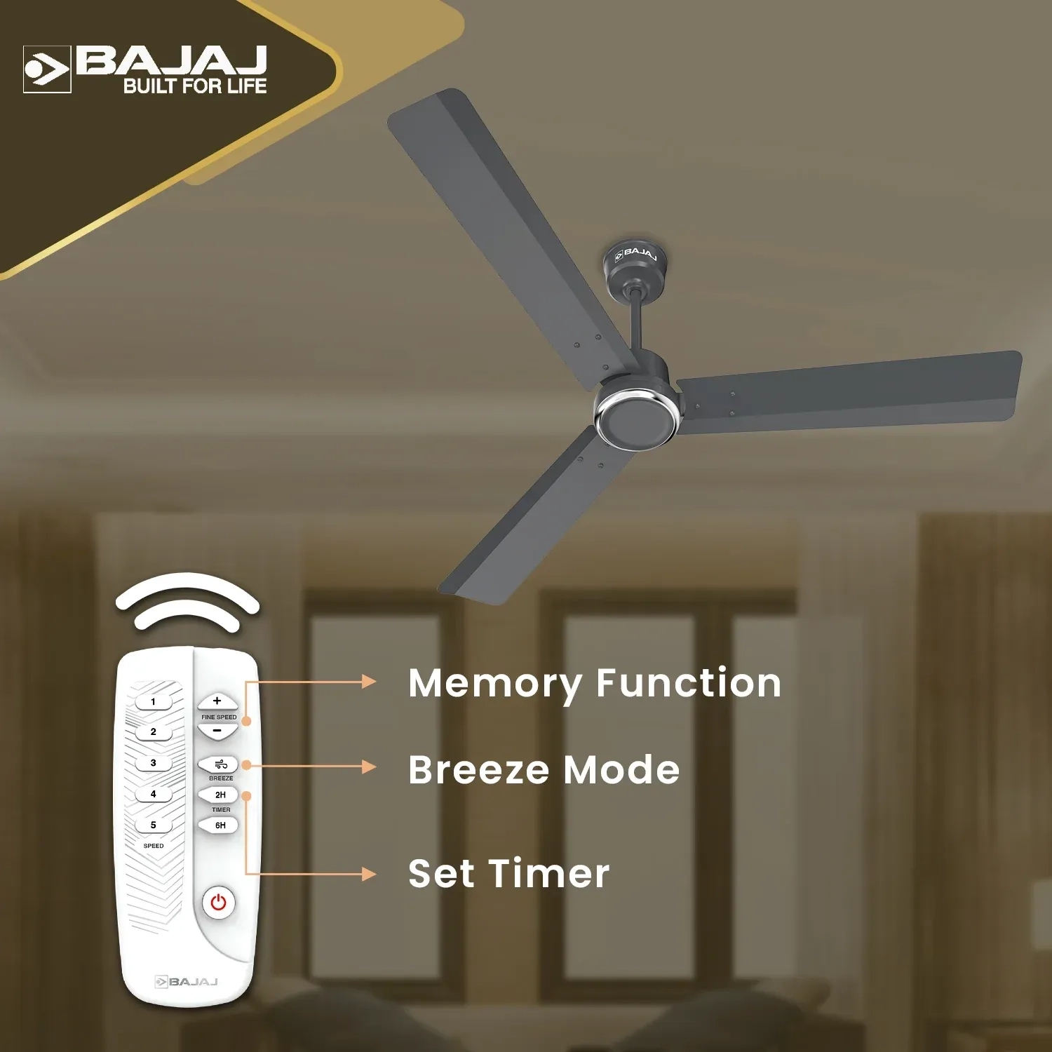 Bajaj Classico Sleek Plus 1200mm Ceiling Fan - Coal Grey by Bajaj : Colours available: SlateGray 14 6