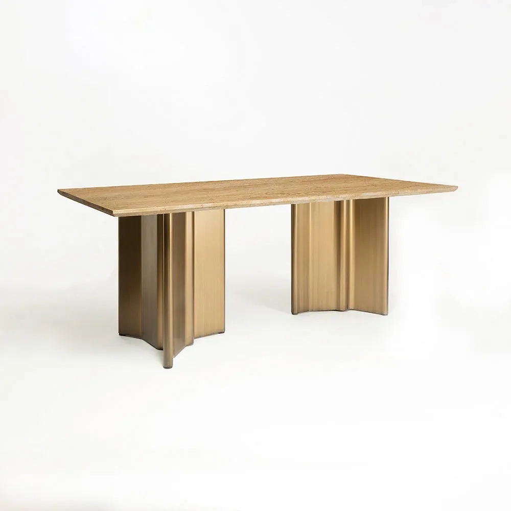 LivingShapes Omar Marble 8 Seater Dining Table with Iron - Brass / Travertine by Living Shapes : Colours available: BurlyWood, GoldMattPVD 2 2