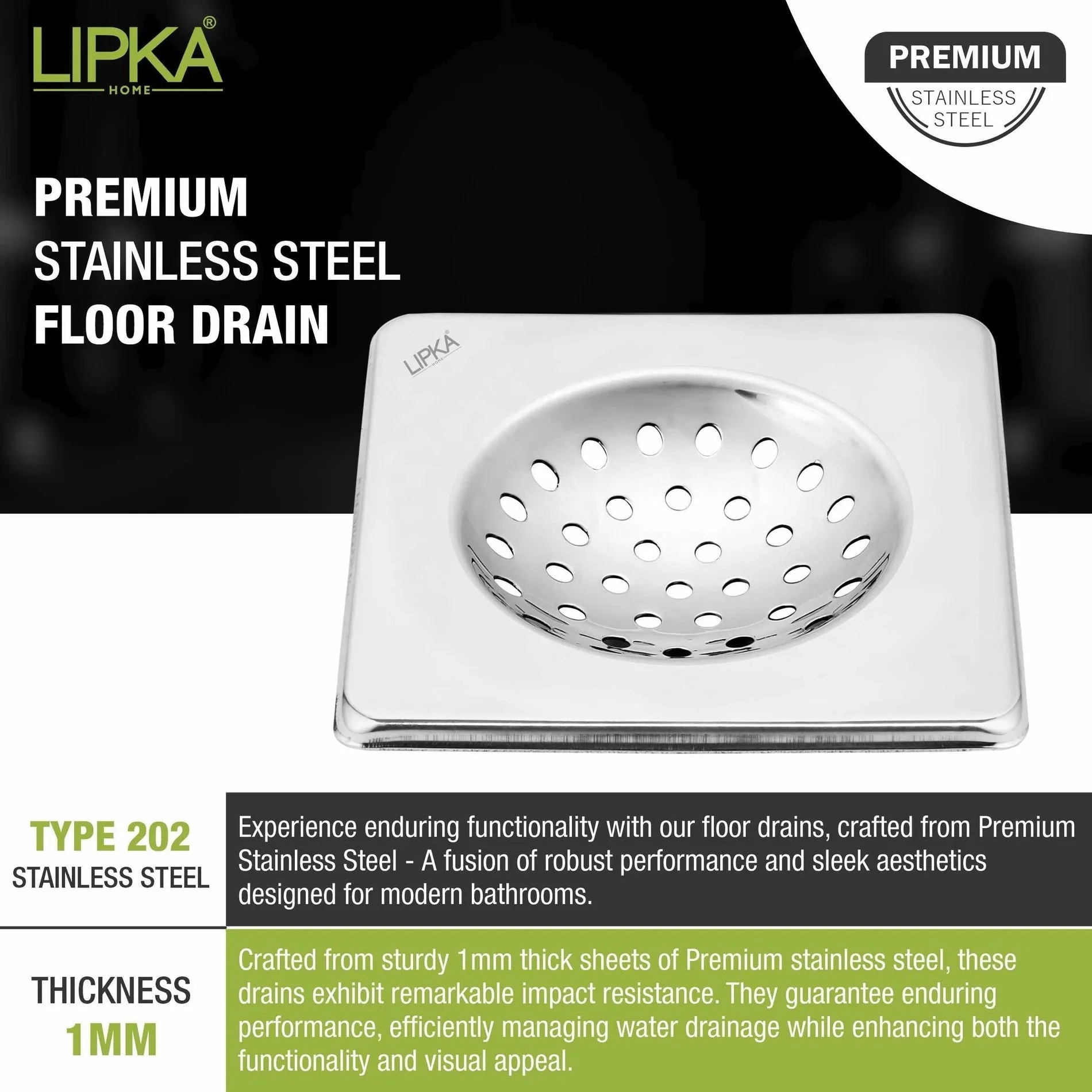 UNO Square Floor Drain (6 x 6 Inches) 3
