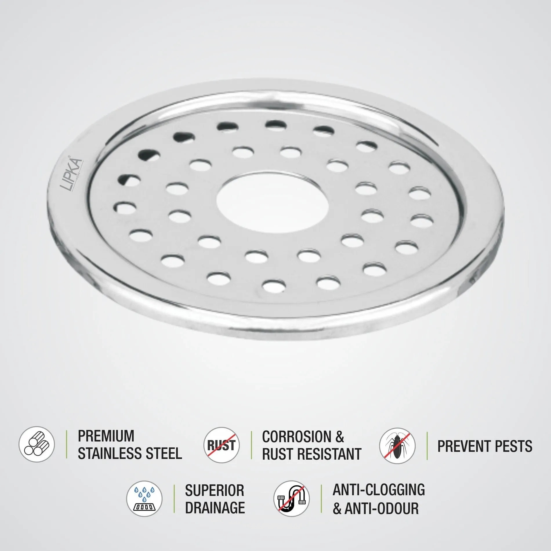 Lipka Eon Round Floor Drain with Plain Jali & Hole (5 inches) 3