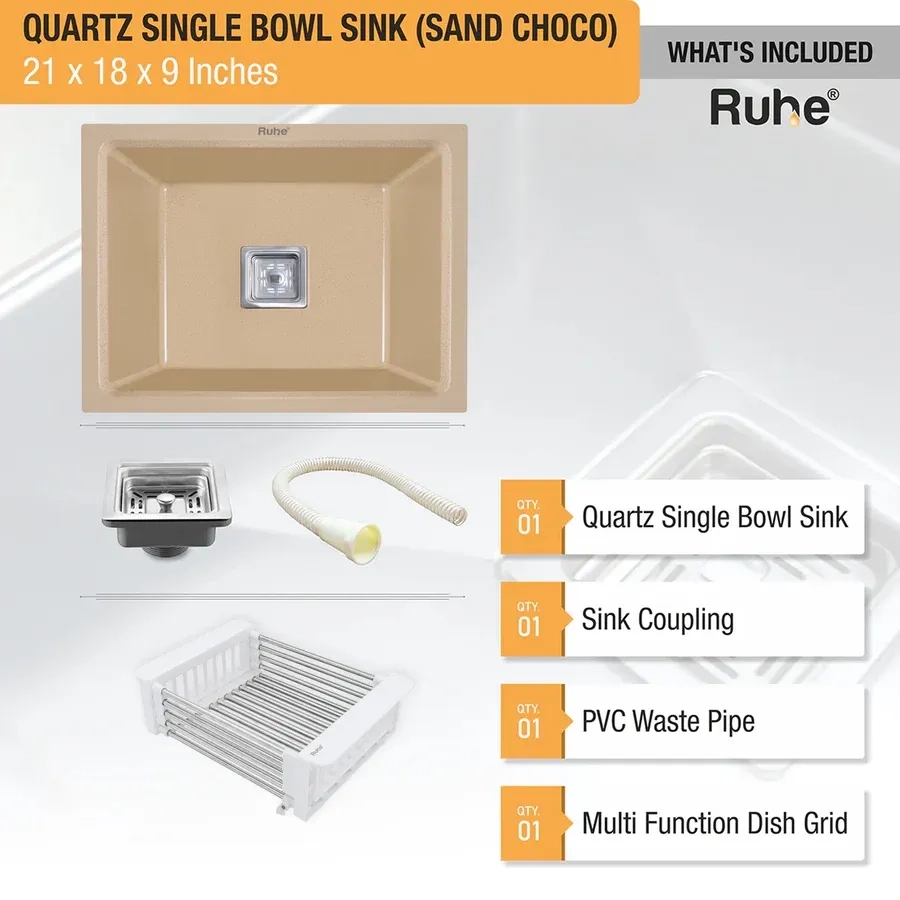 Ruhe Quartz Single Bowl Kitchen Sink - 21 X 18 X 9 Inches - Tan by Ruhe : Colours available: Tan 1 5