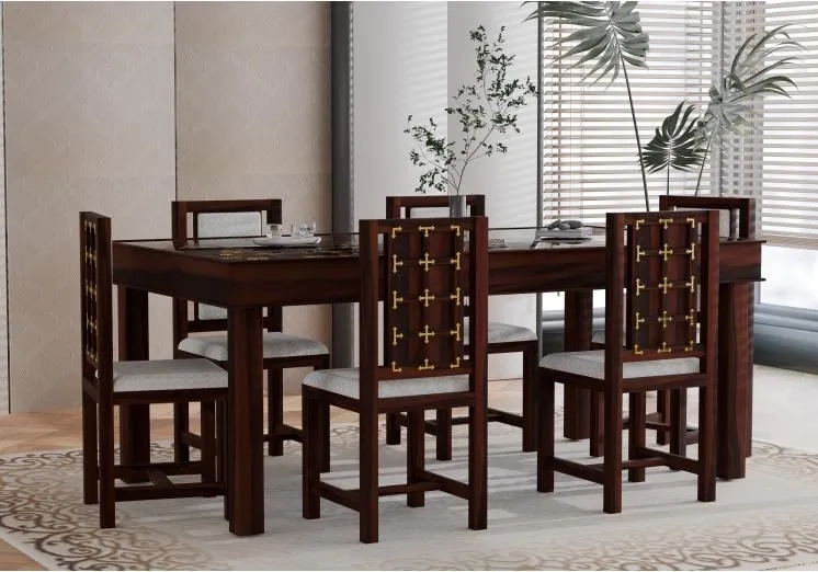 Urbanwood Gilbert 6-Seater Dining Table Set with Cushion (Walnut Finish) 8