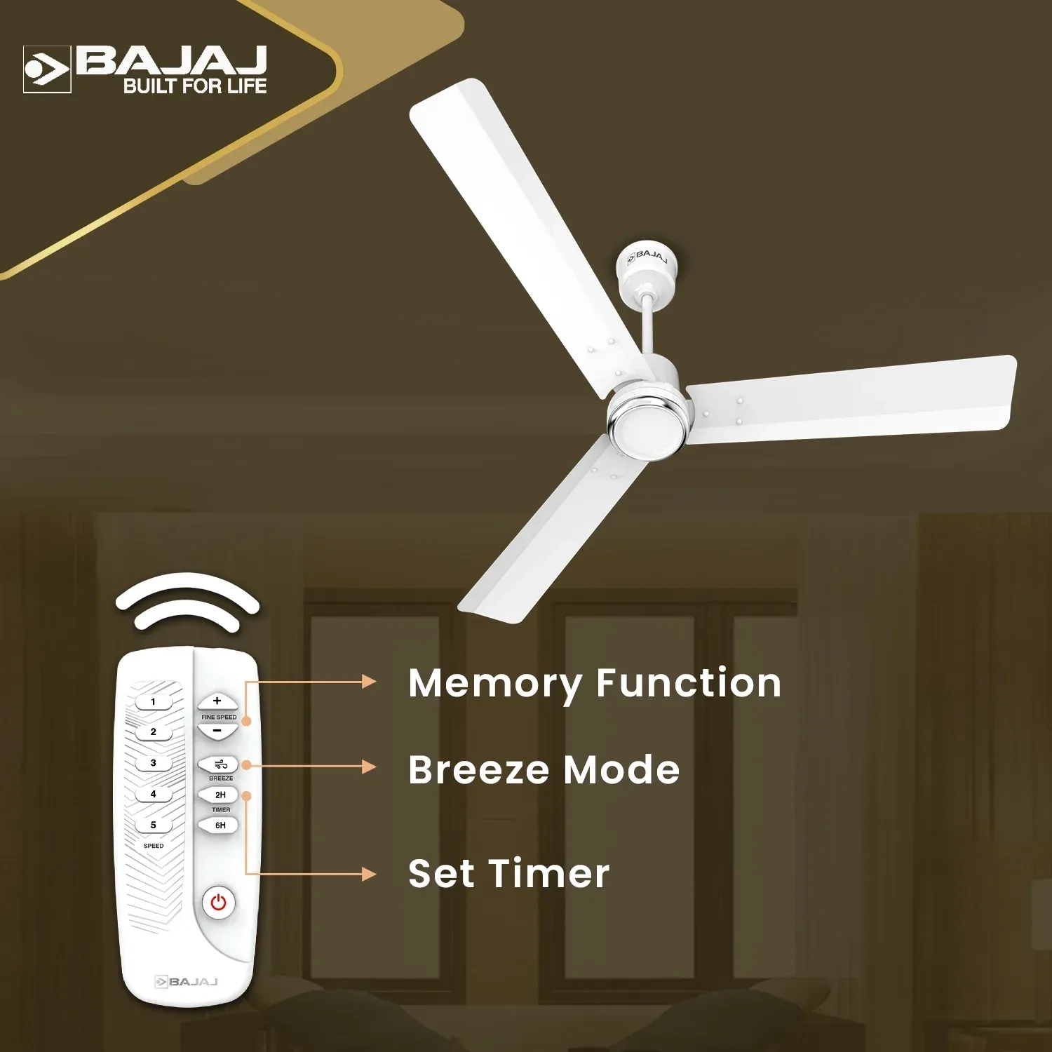 Bajaj Classico Sleek Plus 1200mm Ceiling Fan - Base White by Bajaj : Colours available: White 12 6