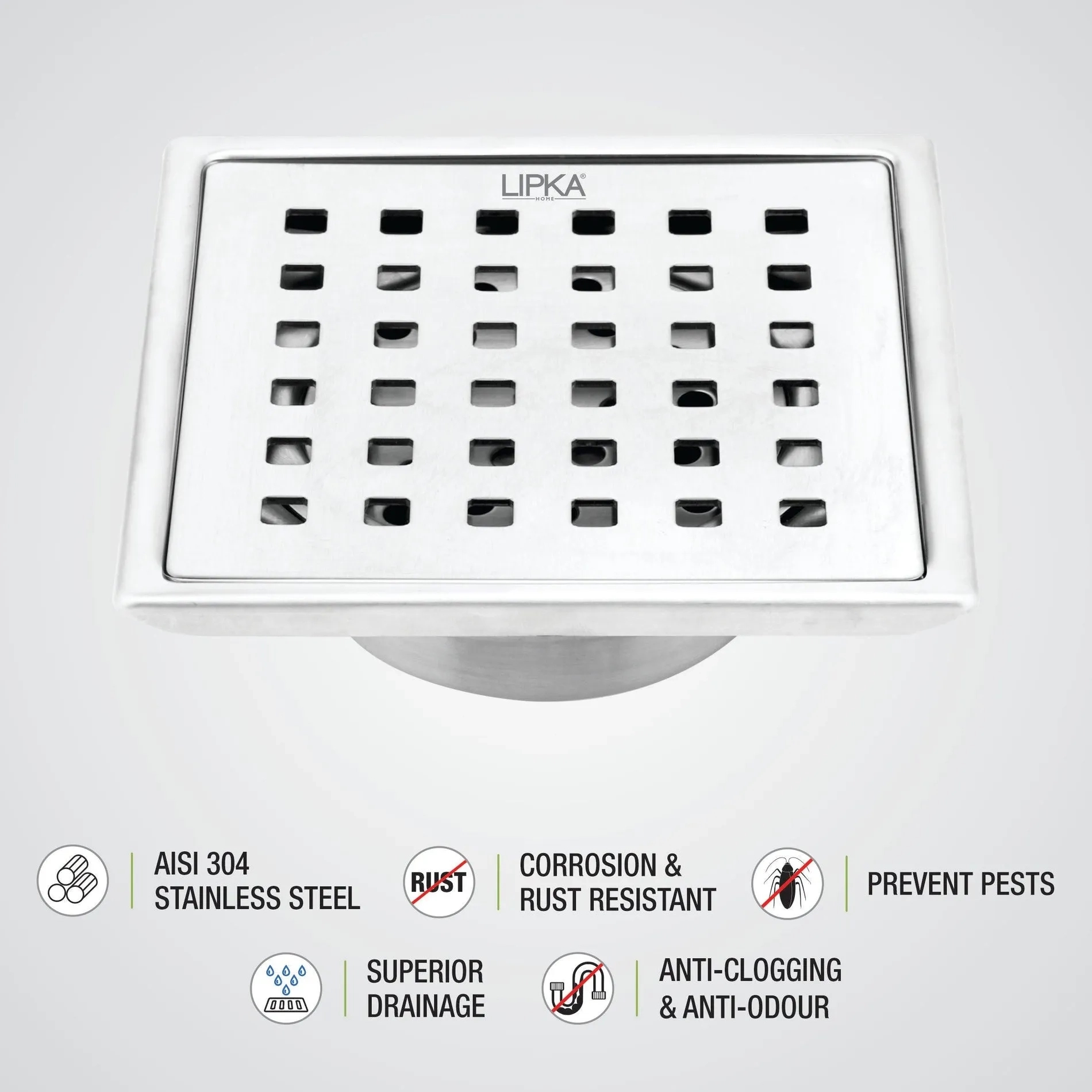 Lipka Red Exclusive Square Floor Drain (6 x 6 Inches) with Cockroach Trap 4