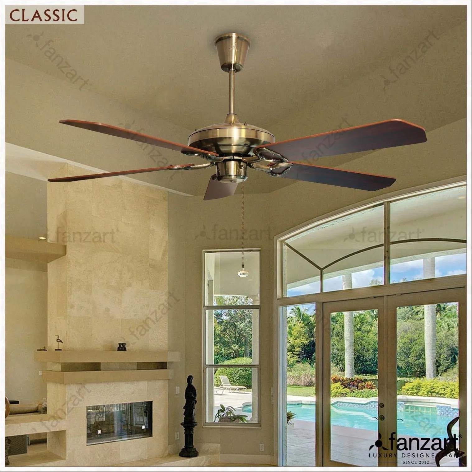 Fanzart Classic Reversible Dual Colour Bladed Fan with Pull Chain by Fanzart : Colours available: Brown
