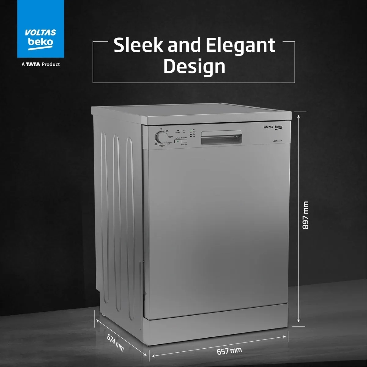 Voltas 14PS Full Size Dishwasher -  Free Standing by Voltas : Colours available: Silver 1 4