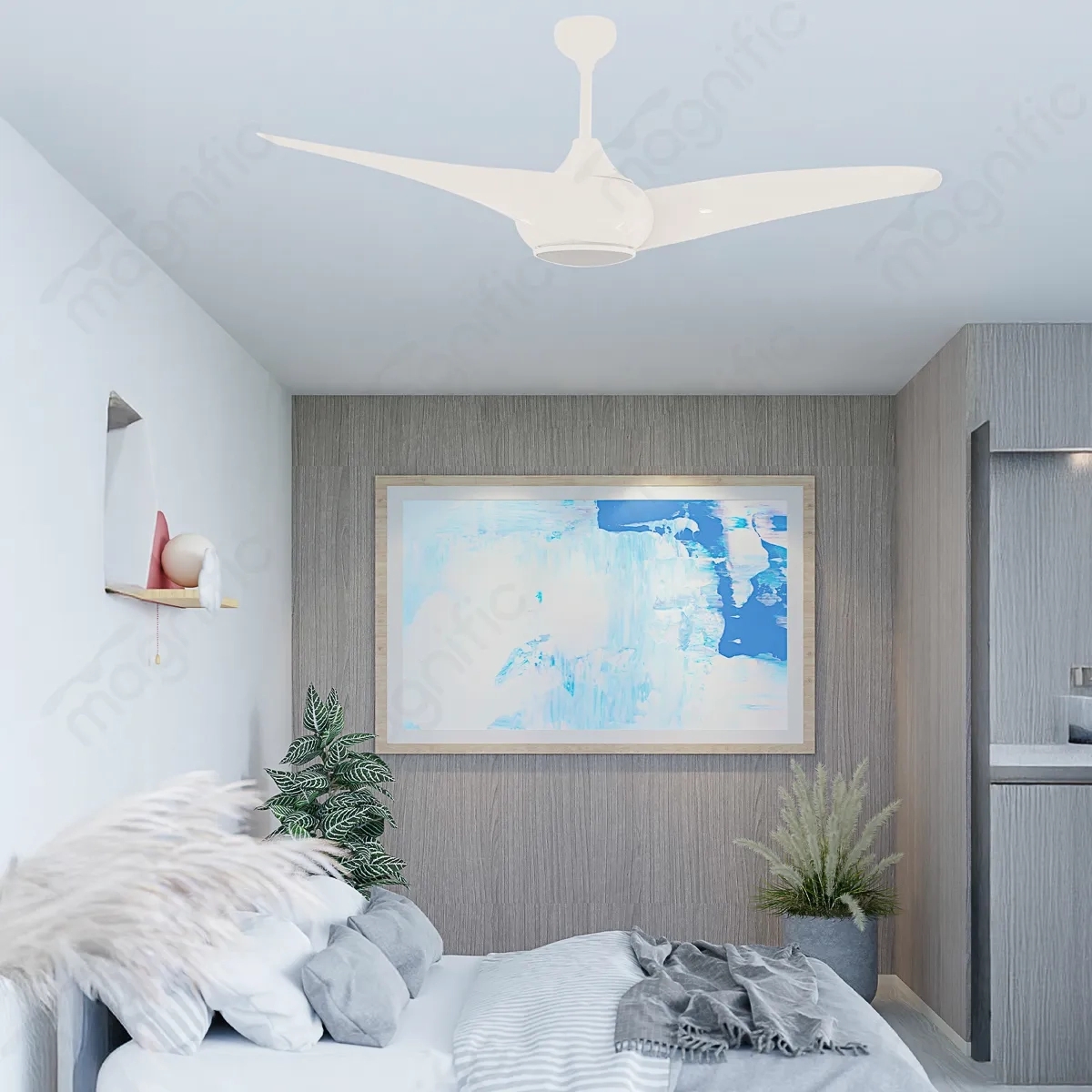 Magnific Windmill – 50″ Modern Ceiling Fan with LED Light | Remote Control - White by Magnific : Colours available: White