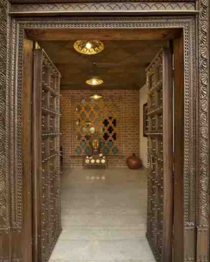 Pooja Room With Traditional Indian Double Door In Hemal Shah’s Residence