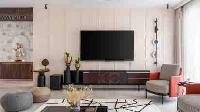 Living room in An Eclectic Ensemble Residence