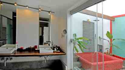 Bathroom in White and Wood Villa