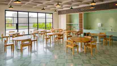 School Dining Area in Toy Blocks Kindergarden School