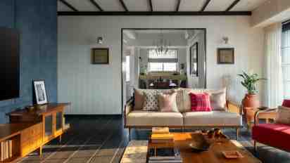 Living Room in House At Dusk