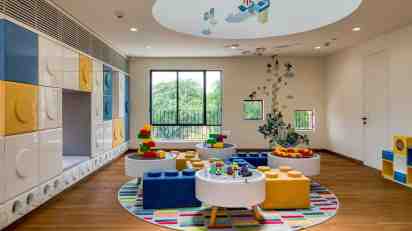 School Classroom in Toy Blocks Kindergarden School