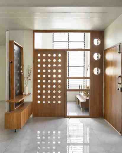 Pooja Room with Wooden Partition in Ode of Art Villa