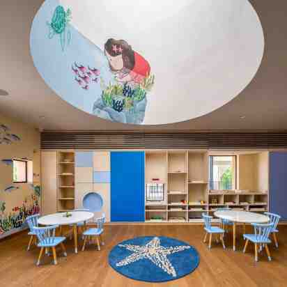 School Classroom in Toy Blocks Kindergarden School
