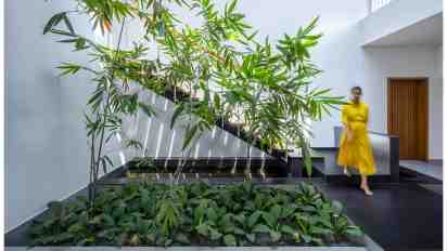 Courtyard in Red Wall Residence