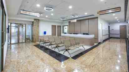 Hospital Waiting Area With Beige Marble Flooring In AIG Hospitals