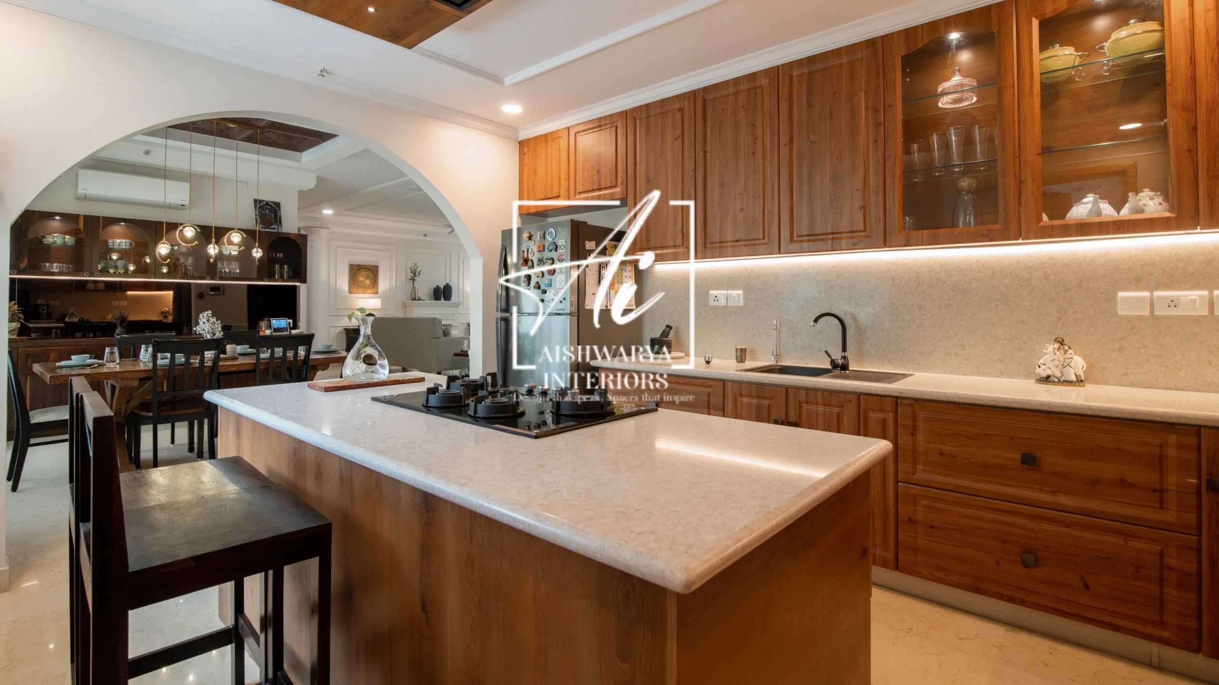 Open Kitchen with Dining Area In 4 BHK Mantri Espana Apartment