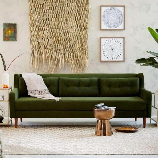 Asian Arts Olive Green Sofa – 1/2/3 Seater Tufted Couch | Modern Mid-Century Design