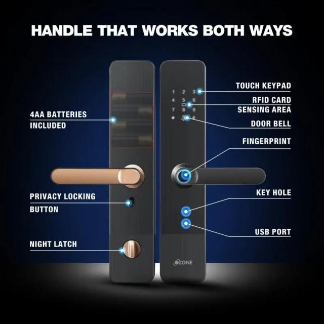 Ozone Smart Bluetooth Lock for Wooden & Metal Doors - Rose Gold 3