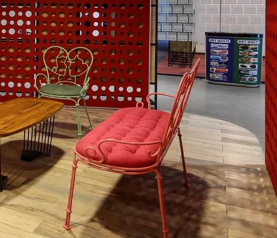 Alankaram Nofoa Two Seater Metal Sofa, Upholstered Seat - 1350 x 515 x 915