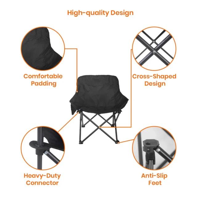 Corvids Foldable Camping Chair with Oxford Fabric | Comfortable & Lightweight Chair for Hiking, Picnic, Garden & Outdoor Use (Black, Medium) 4