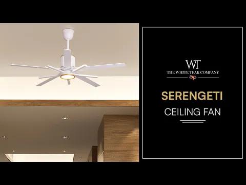 TheWhiteTeak Serengeti (142 cm Span, White & Gold Finish Metal Body, White Finish Solid Wood Blades) Dimmable LED With Remote Control Ceiling Fan video thumbnail