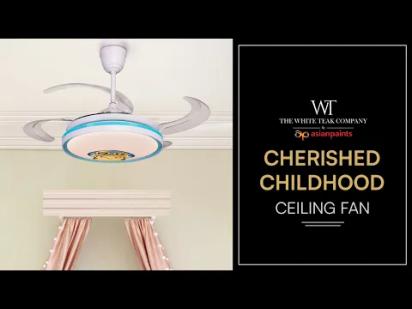 The WhiteTeak Cherished Childhood (Kids' Room 112 cm Span, Glossy Aqua Blue-White Finish Metal Body, Transparent Plastic Blades) Dimmable LED with Remote Control Ceiling Fan video thumbnail
