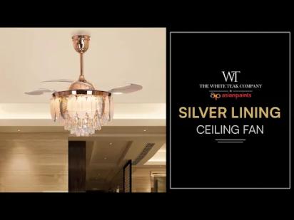 TheWhiteTeakCompany Silver Lining (112 cm Span, Matte Gold Finish Metal Body, Transparent ABS Blades) Dimmable LED With Remote Control Crystal Chandelier Ceiling Fan video thumbnail