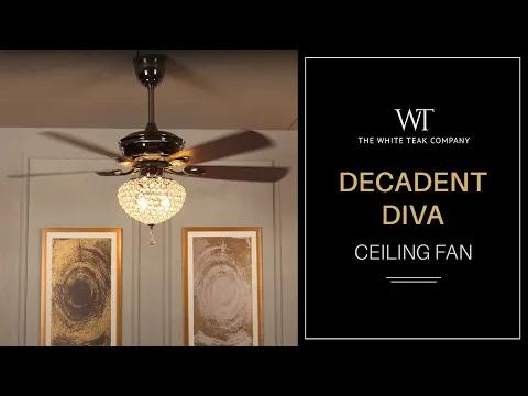 The WhiteTeak Decadent Diva (132 cm Span, Metallic Grey Glossy Finish Metal Body, Mahogany Finish MDF Blades) Chandelier Ceiling Fan video thumbnail