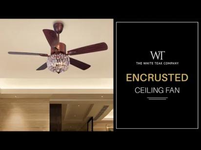 The WhiteTeak Encrusted (132 cm Span, Mahogany Color Metal Body, Mahogany Finish MDF Blades) Crystal Chandelier Ceiling Fan video thumbnail