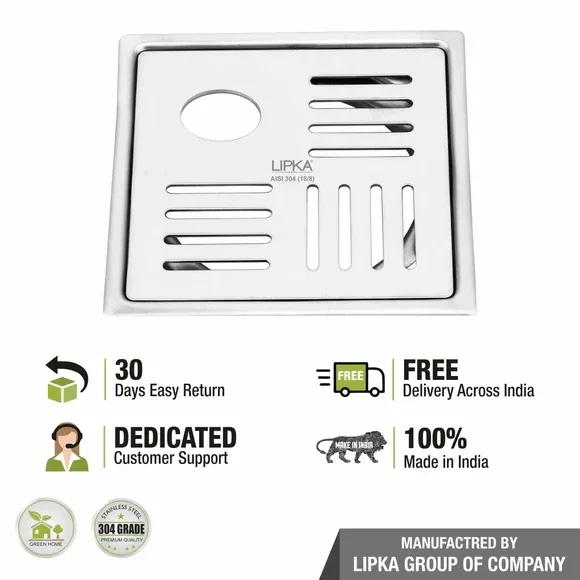 Lipka Pink Exclusive Square Flat Cut Floor Drain (6 x 6 Inches) with Hole 2