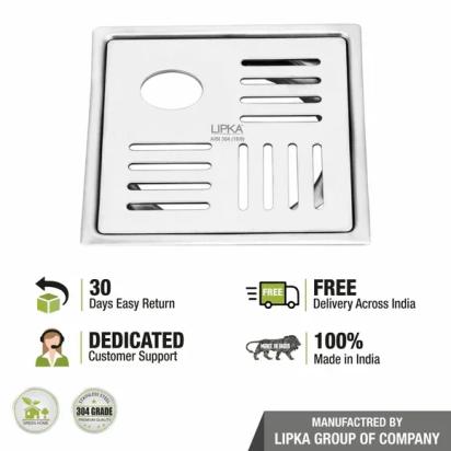 Lipka Pink Exclusive Square Flat Cut Floor Drain (6 x 6 Inches) with Hole 2