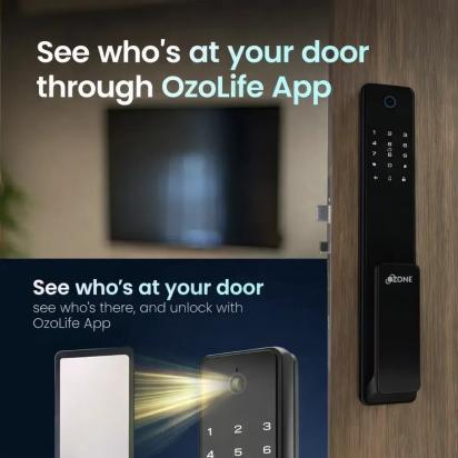 Ozone Smart Wi-Fi External Lock with Integrated HD Video Camera for Wooden & Metal Doors, 4-Way Access, OzoLife App, Fingerprint, Password, RFID Card, 40-100 mm Door Thickness, Free Installation, 3 Years Warranty (Black) by Ozone : Colours available: Black 4 4