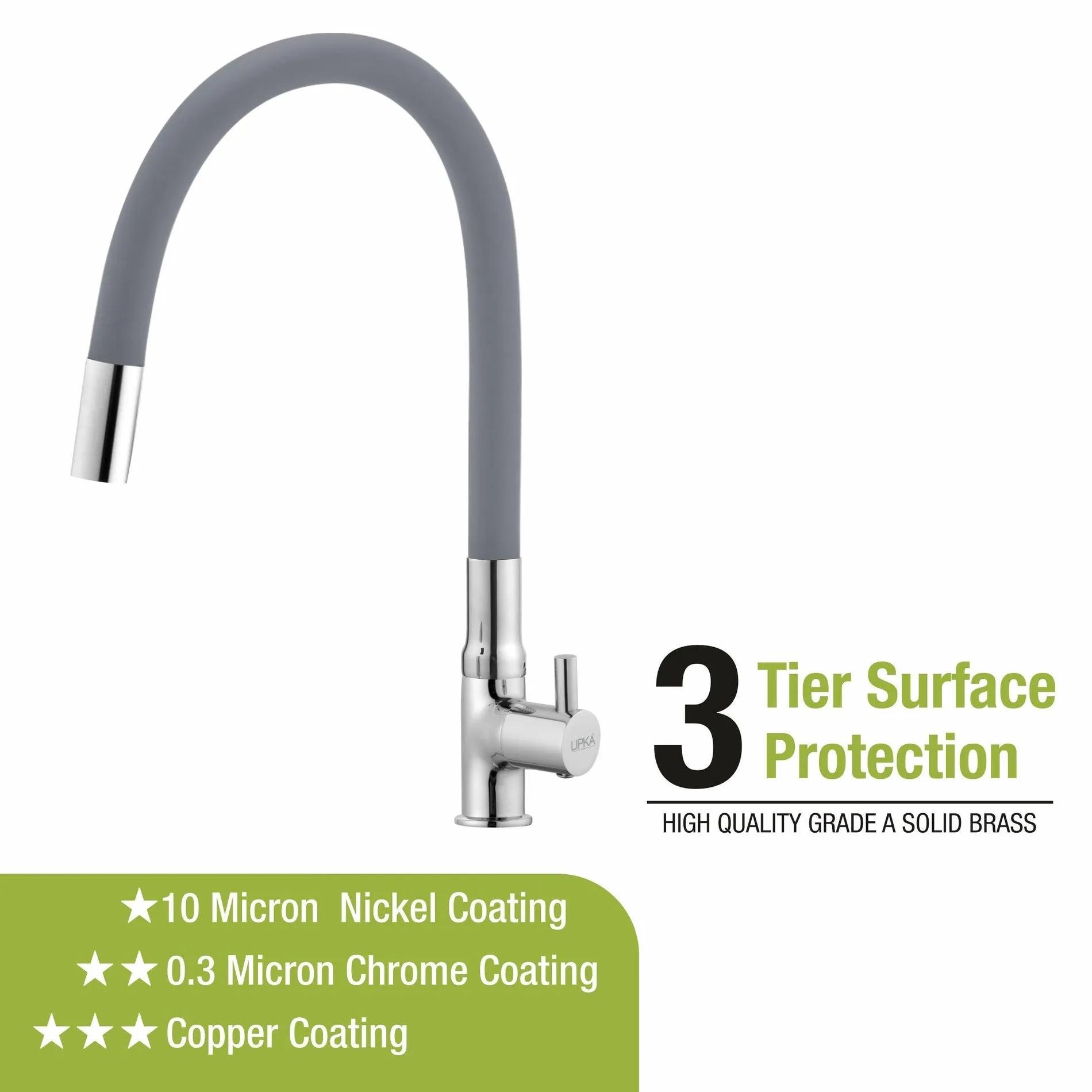 Lipka Kyron Swan Neck Brass Faucet with Flexible Silicone Spout (Grey) 4