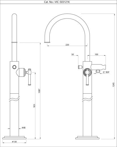 Artize Exposed Parts of Floor Mounted Single Lever Bath Mixer - Gold Bright PVD - VIC-GBP-503121K 1