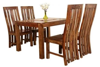 GKW Sheesham Furniture: Solid Wood Four Seat Dining Set In Natural Finish by Studio GKW : Colours available: Brown 1 5