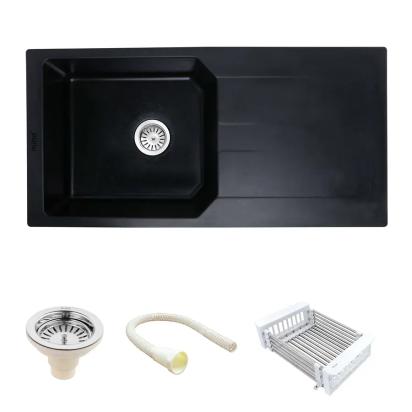 Ruhe Quartz Single Bowl With Drainboard Kitchen Sink - 39 X 20 X 9 Inches - Black by Ruhe : Colours available: Black 7 1