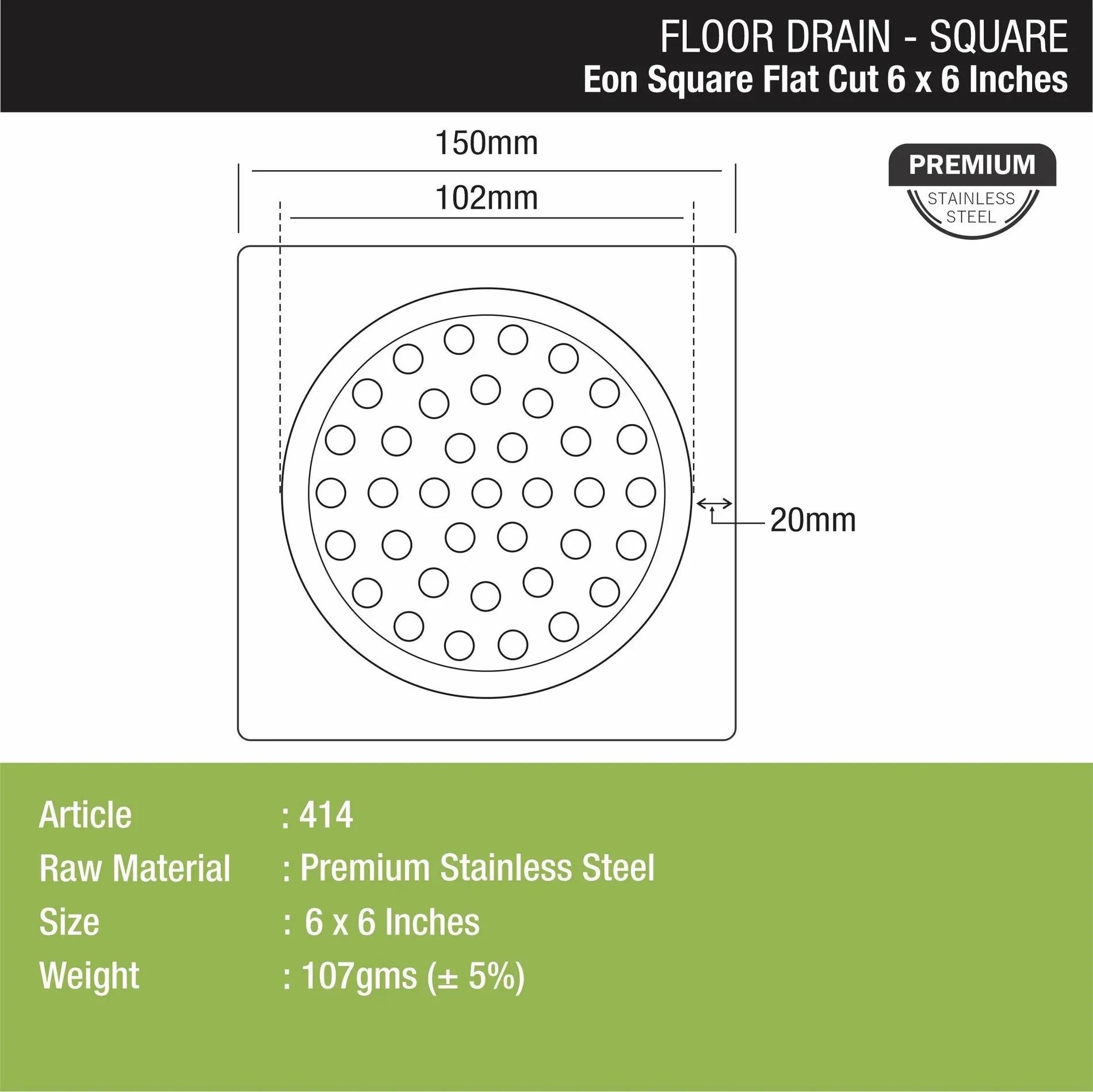 Lipka EON Square Flat Cut Floor Drain (6 x 6 Inches) 1