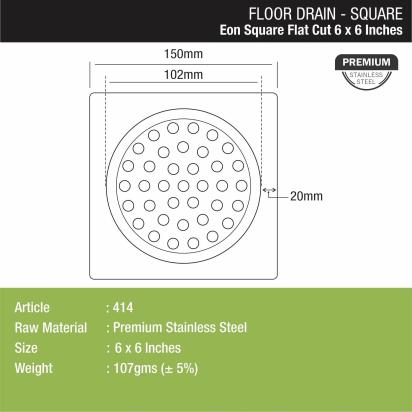 Lipka EON Square Flat Cut Floor Drain (6 x 6 Inches) 1