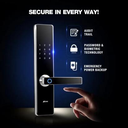 Ozone Smart Bluetooth Lock for Wooden & Metal Doors, 4-Way Access, OzoLife App, Fingerprint, Password, RFID Card, 35-100 mm Door Thickness, Free Installation, 2 Years Warranty (Black | Satin Chrome) by Ozone : Colours available: Black, Chrome 5 5