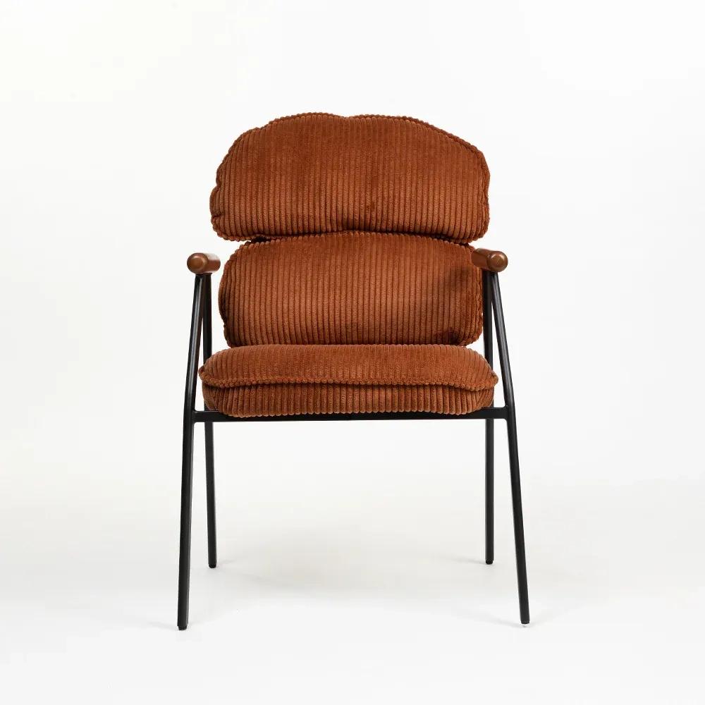 LivingShapes Antho Velvet Dining Chair with Wooden Armrest - Coppery Red 1