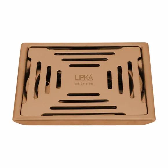 Lipka Green Exclusive Square Floor Drain in Antique Copper PVD Coating (6 x 6 Inches)