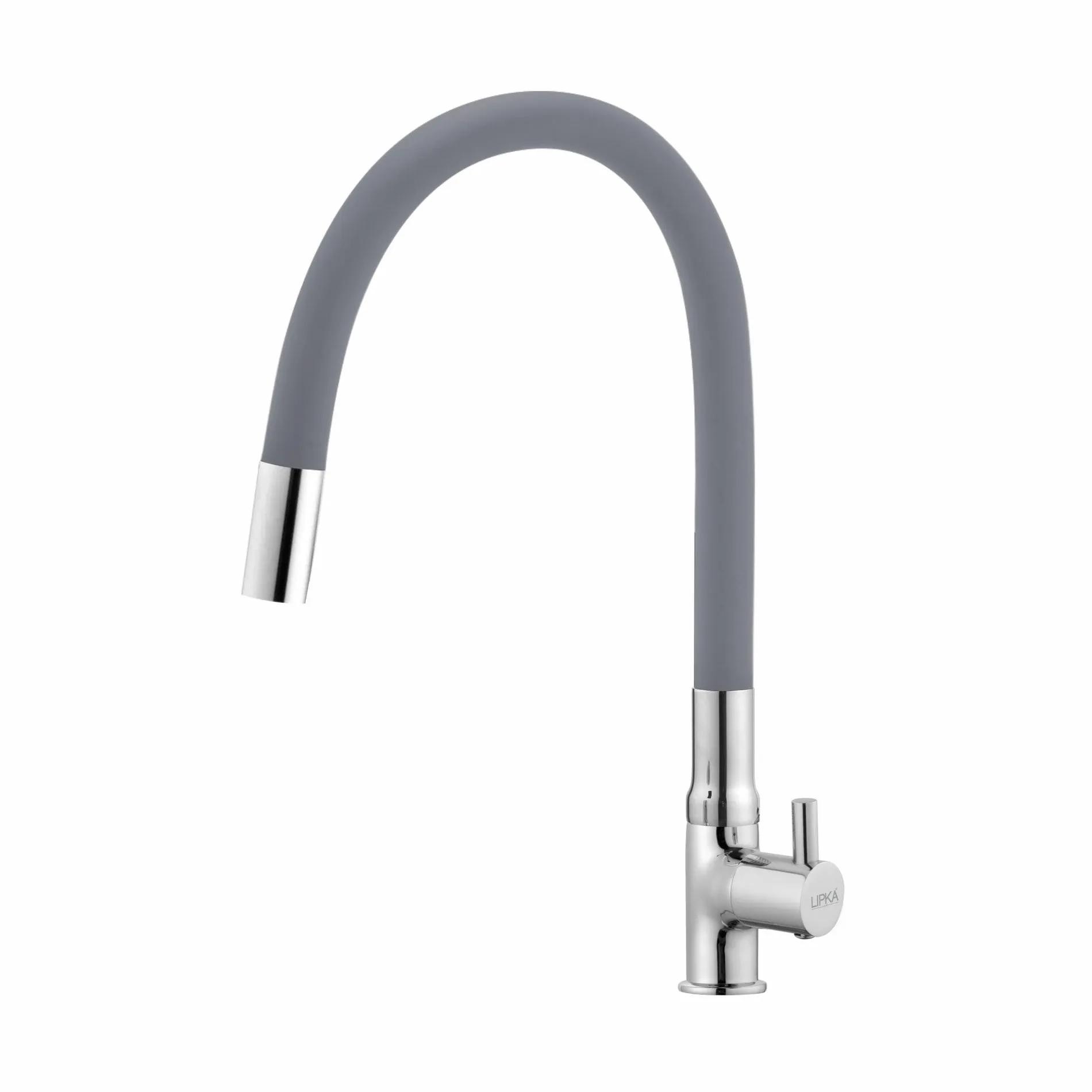 Lipka Kyron Swan Neck Brass Faucet with Flexible Silicone Spout (Grey) 1