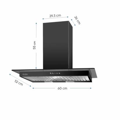 Glen Designer Kitchen Chimney with Push Button Control Baffle Filters 60cm 1000 m3/h - Black (6062 BL) 7
